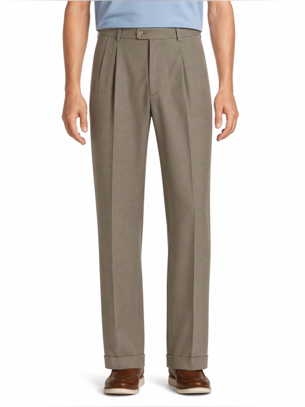 Roundtree & Yorke Pleated Dress Pant 36x32 Beige TravelSMART Classic Comfort Fit
